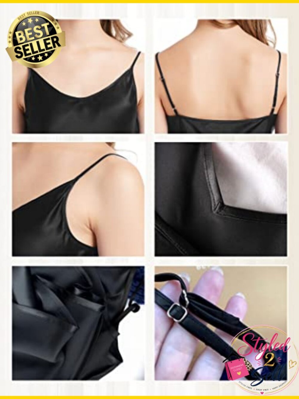 100% Mulberry Silk Camisole V-Neck Adjustable Straps Machine Washable